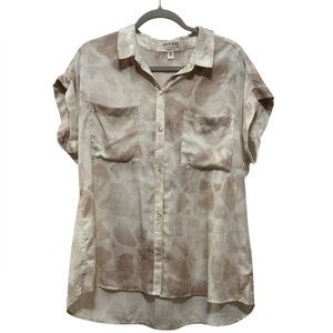 Cloth & Stone Anthropologie Large Beige Ivory Button Down Casual Blouse Sz Large